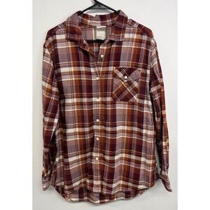 The North Face Womens Plaid Flannel Shirt Burgundy Orange Cotton Button Down L